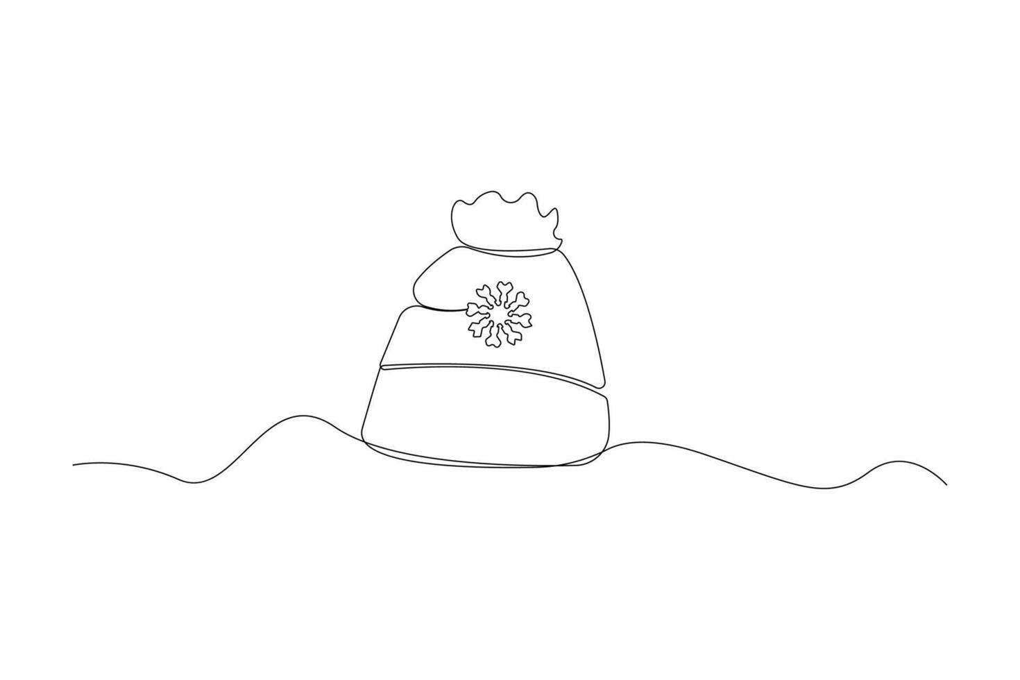 Continuous single-line art drawing of winter hat. Christmas hat outline isolated on white background. vector