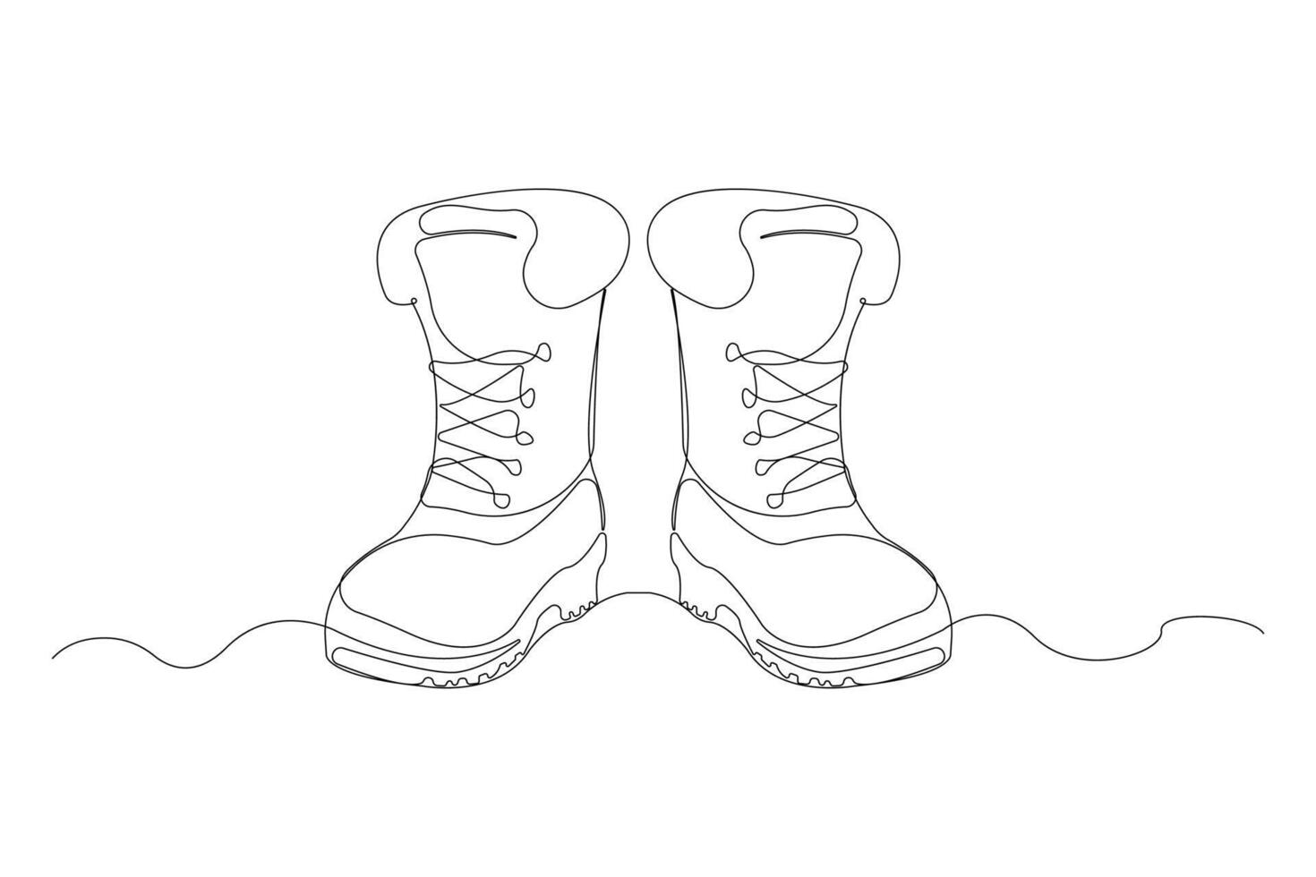 Continuous line art drawing of boots. Minimalist hiking boots continuous outline . vector