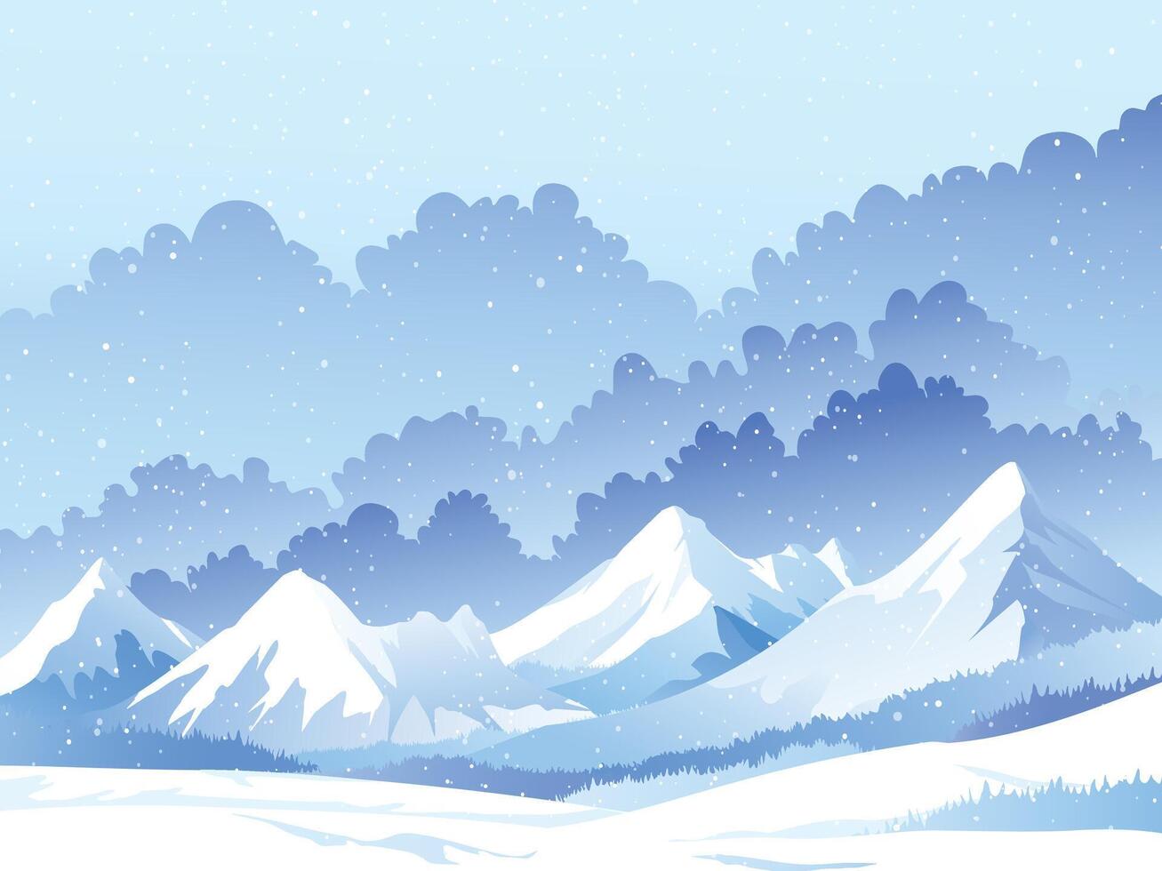 Snowy Mountain Range Under A Cloudy Blue Sky Winter Landscape vector
