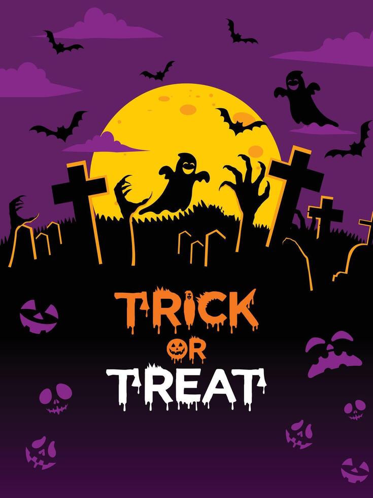 a poster for halloween or western christian holiday with a pumpkin and bats. vector