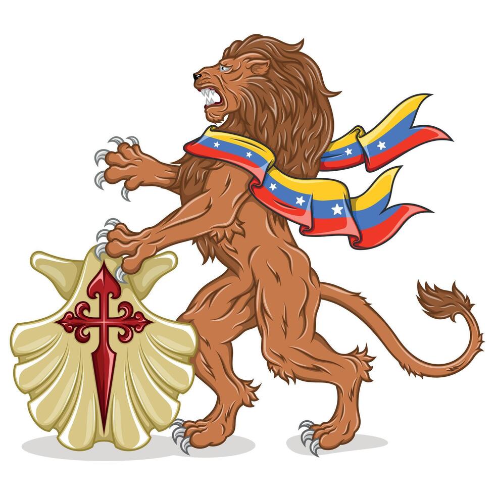 Rampant lion with Venezuela flag and shield vector