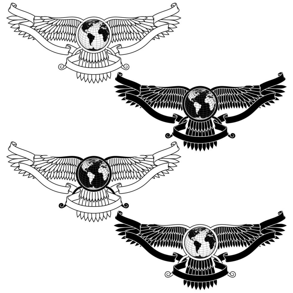 winged disk with planet and ribbon vector