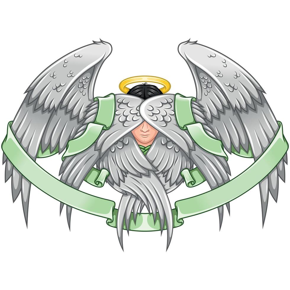 archangel and surrounded by heavenly scroll, angelic face of the Catholic religion vector