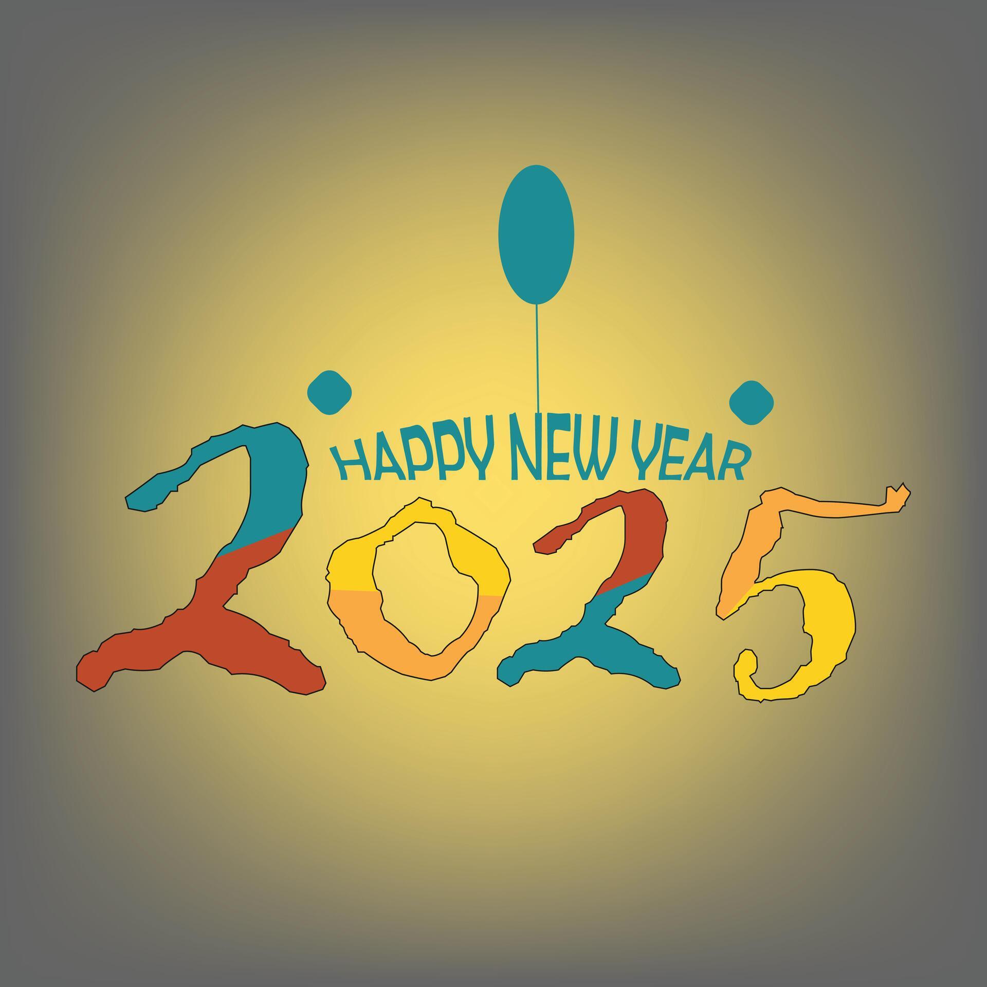 Multicolor 2025 Happy New Year Text With Elements On A Gradient Multicolor 2025 Happy New Year Text With Elements On A Gradient Background Happy New Year 2025 Banner Template For 2025 Header Websites 2025 Celebration Template Free Vector