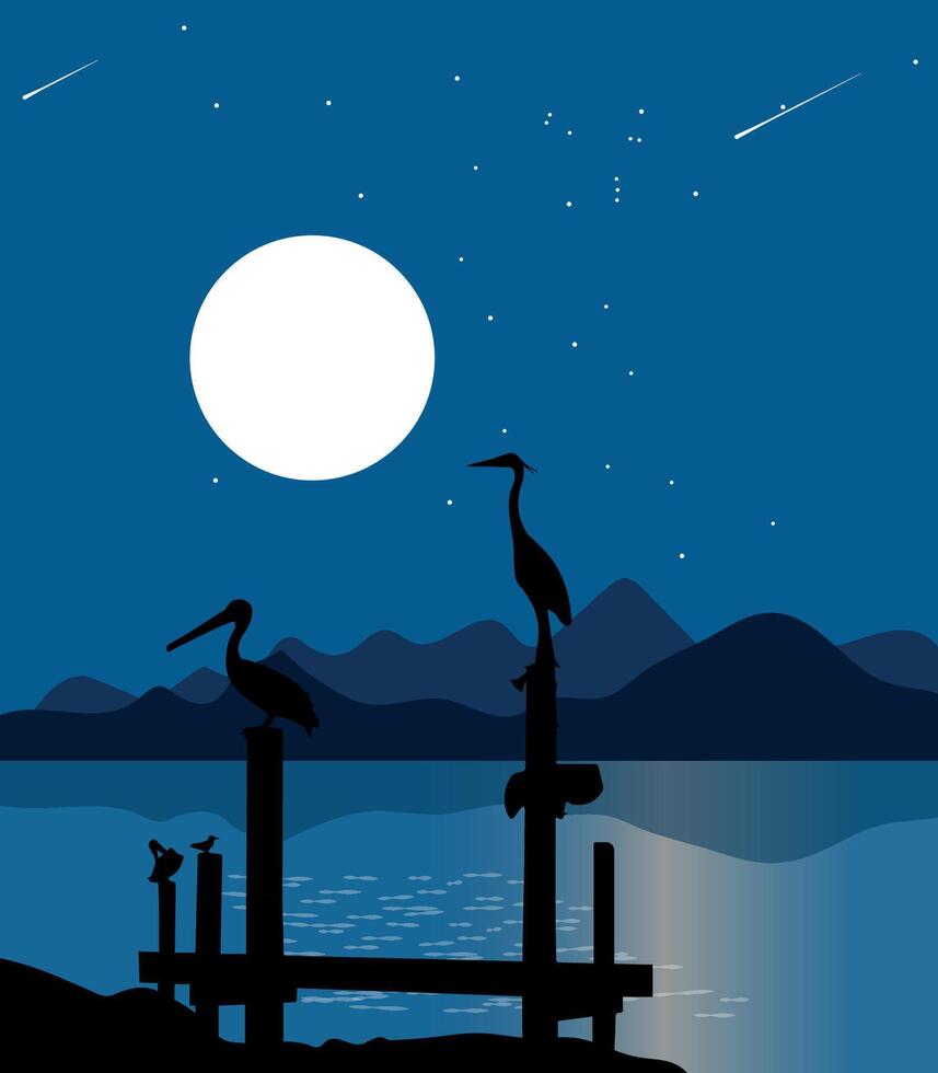 There are some moonlit night birds vector