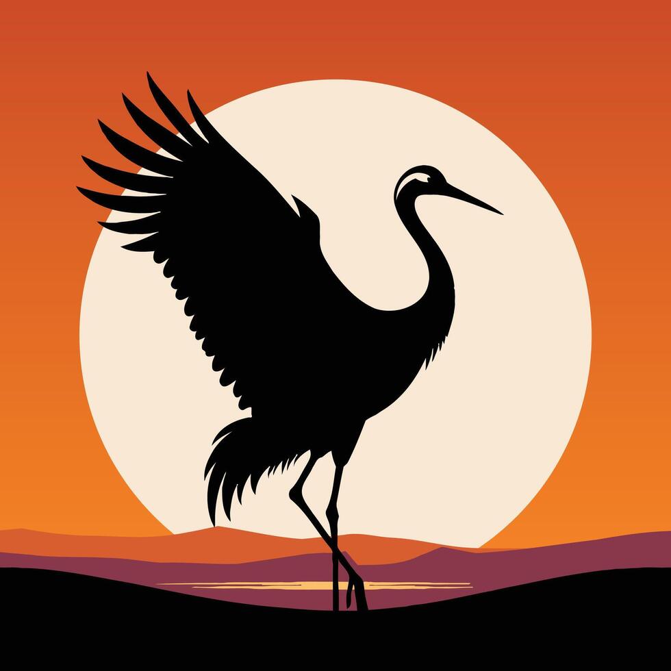 Serenity of the Crane Bird at Sunset vector