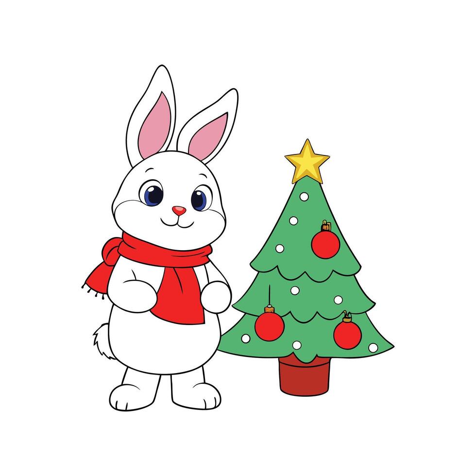 Isolated Cute Rabbit in Christmas Gear Clipart vector
