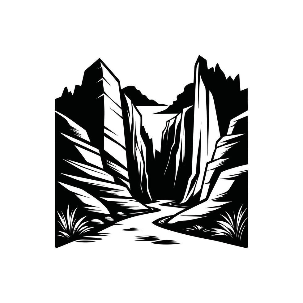 Stylized Desert Landscape Illustration in Black and White vector