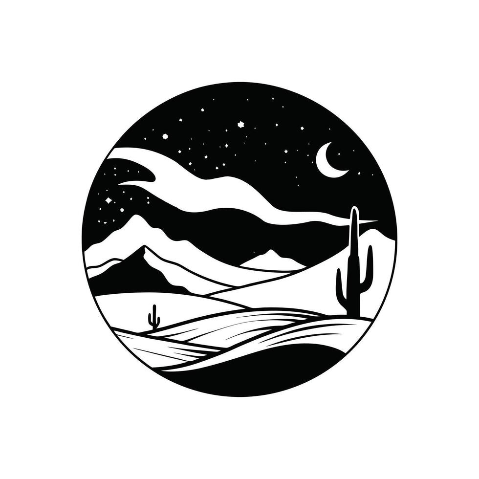 Monochrome Desert Landscape Illustration Clipart vector