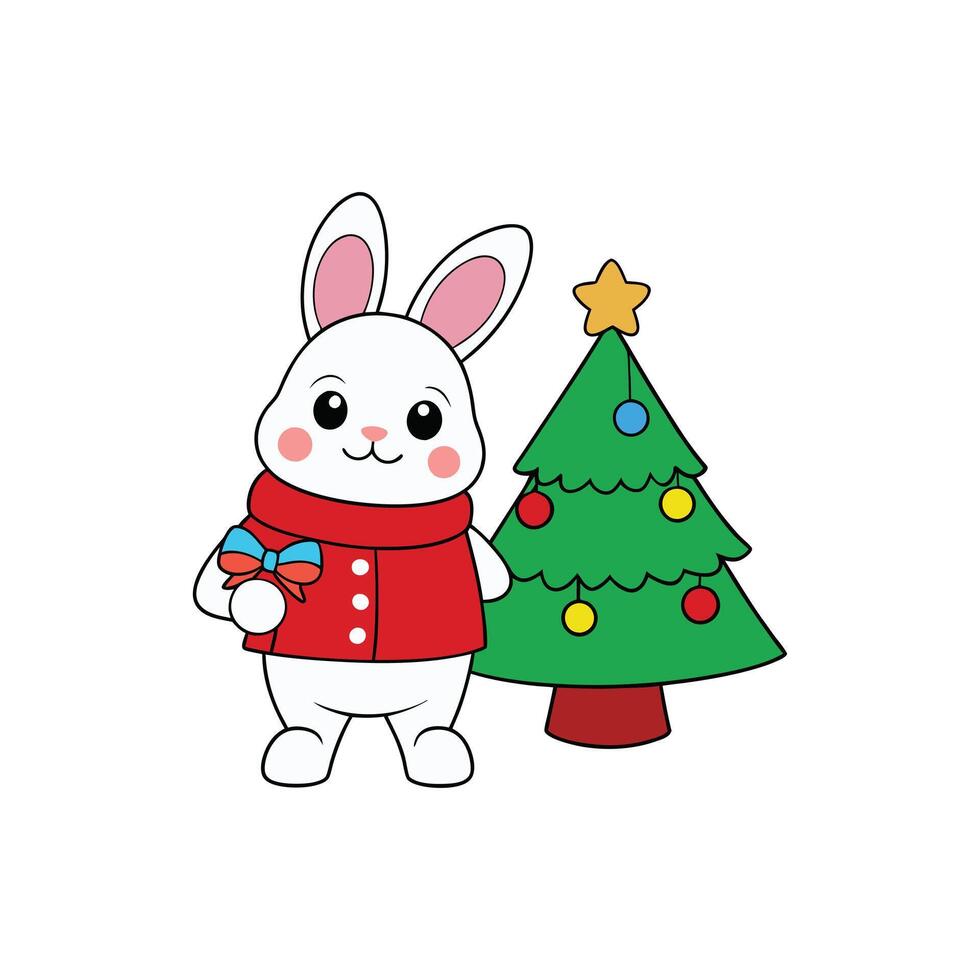 Adorable Xmas Bunny Clipart Isolated for Festive Designs vector