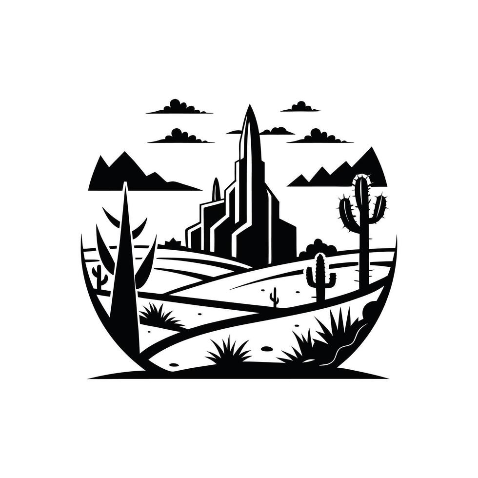 Simple Desert Landscape Design in Monochrome Clipart vector