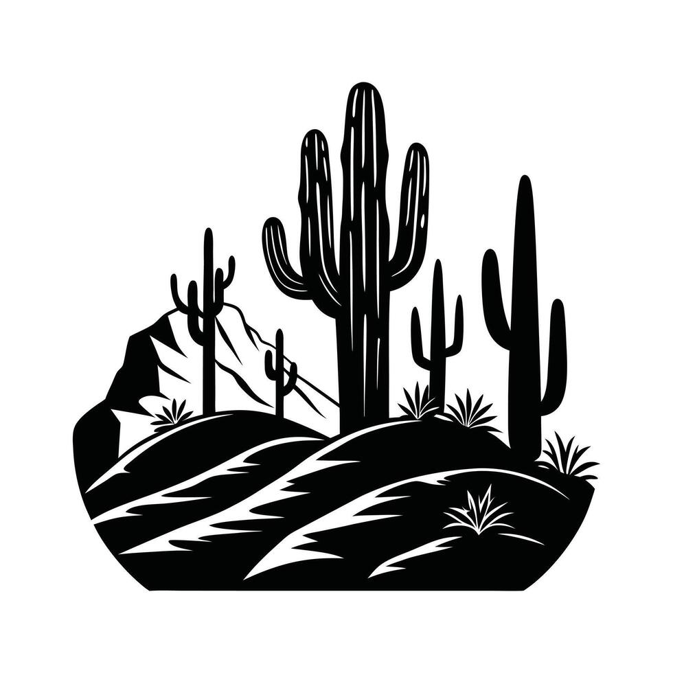 Stylized Black and White Desert Scene Clipart vector