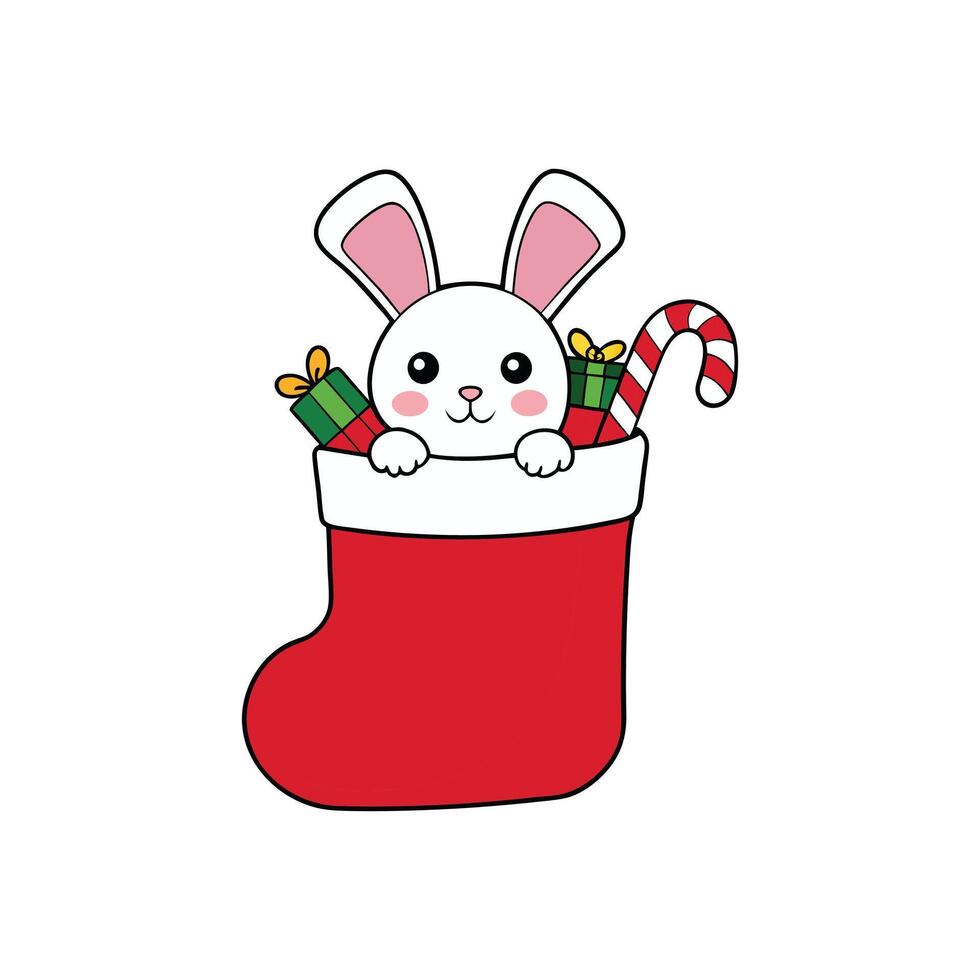 Cute Xmas Rabbit Clipart for Holiday Greeting Cards vector