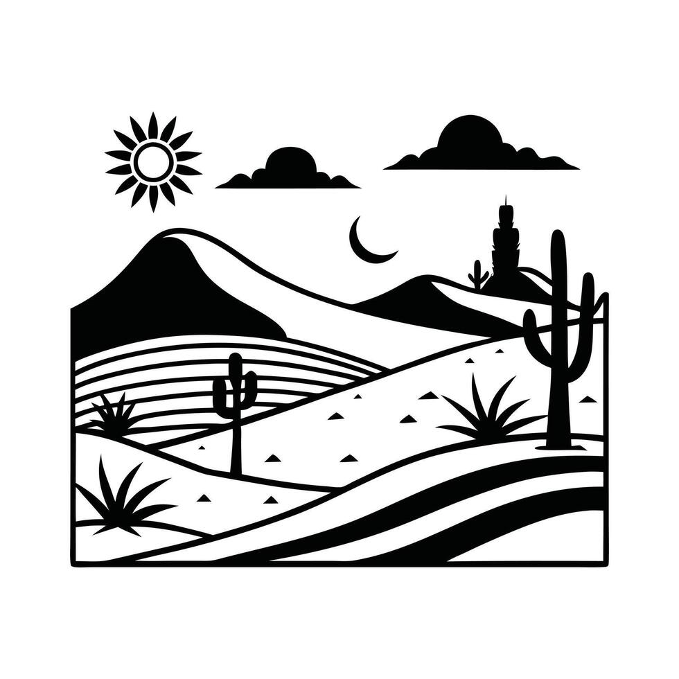 Monochrome Desert Scene Clipart Design vector