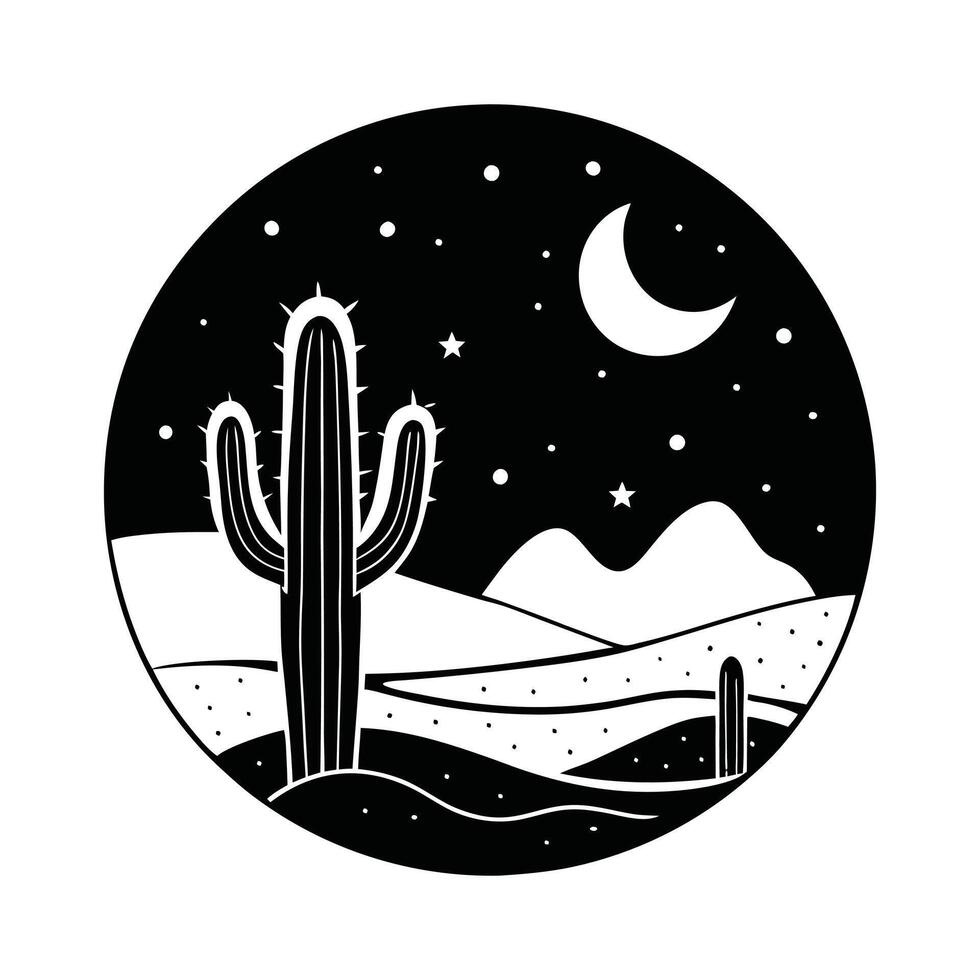 Black and White Desert Scene Clipart Illustration vector