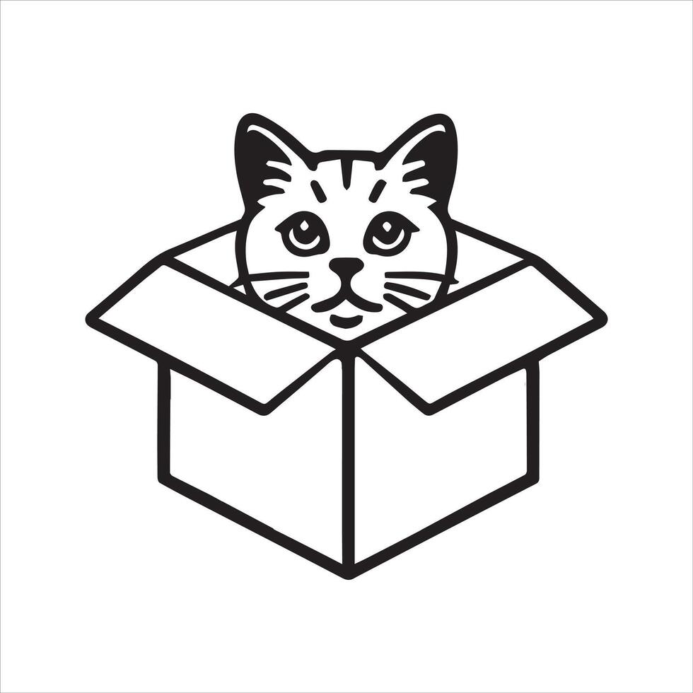 Peeking Kitten from Cardboard Box Illustration vector