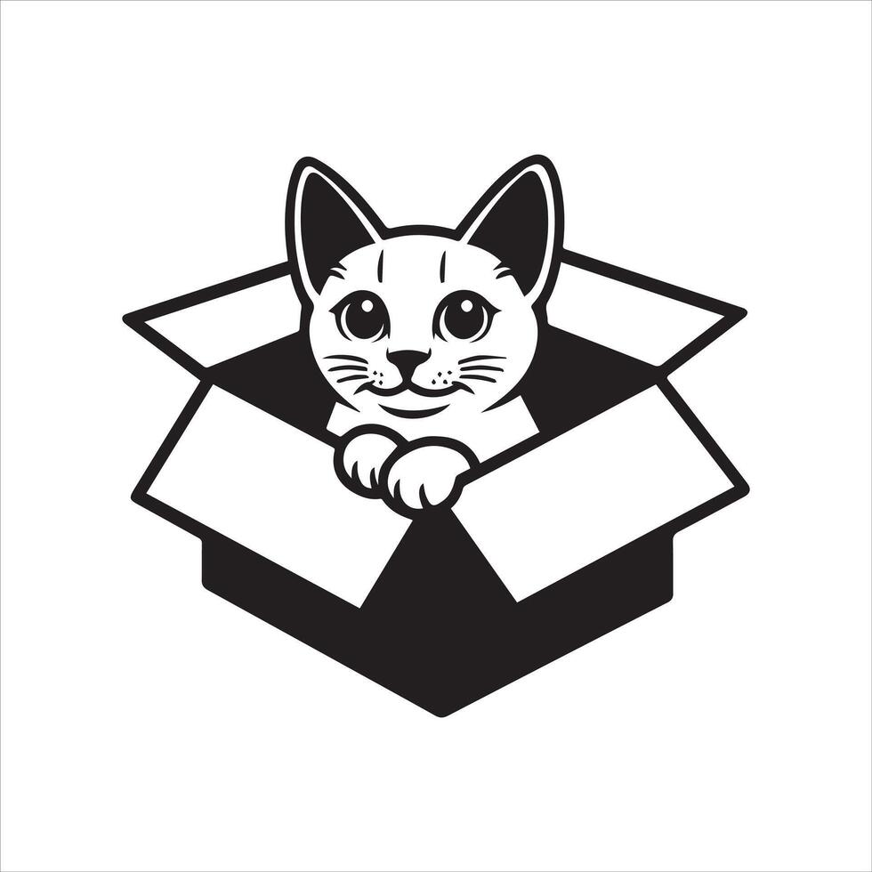 Playful Kitten Popping Out of Cardboard Box vector