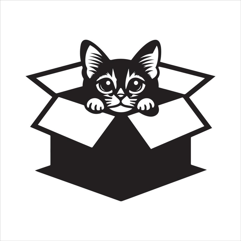 Peeking Kitty Cat Illustration from a Cardboard Box vector
