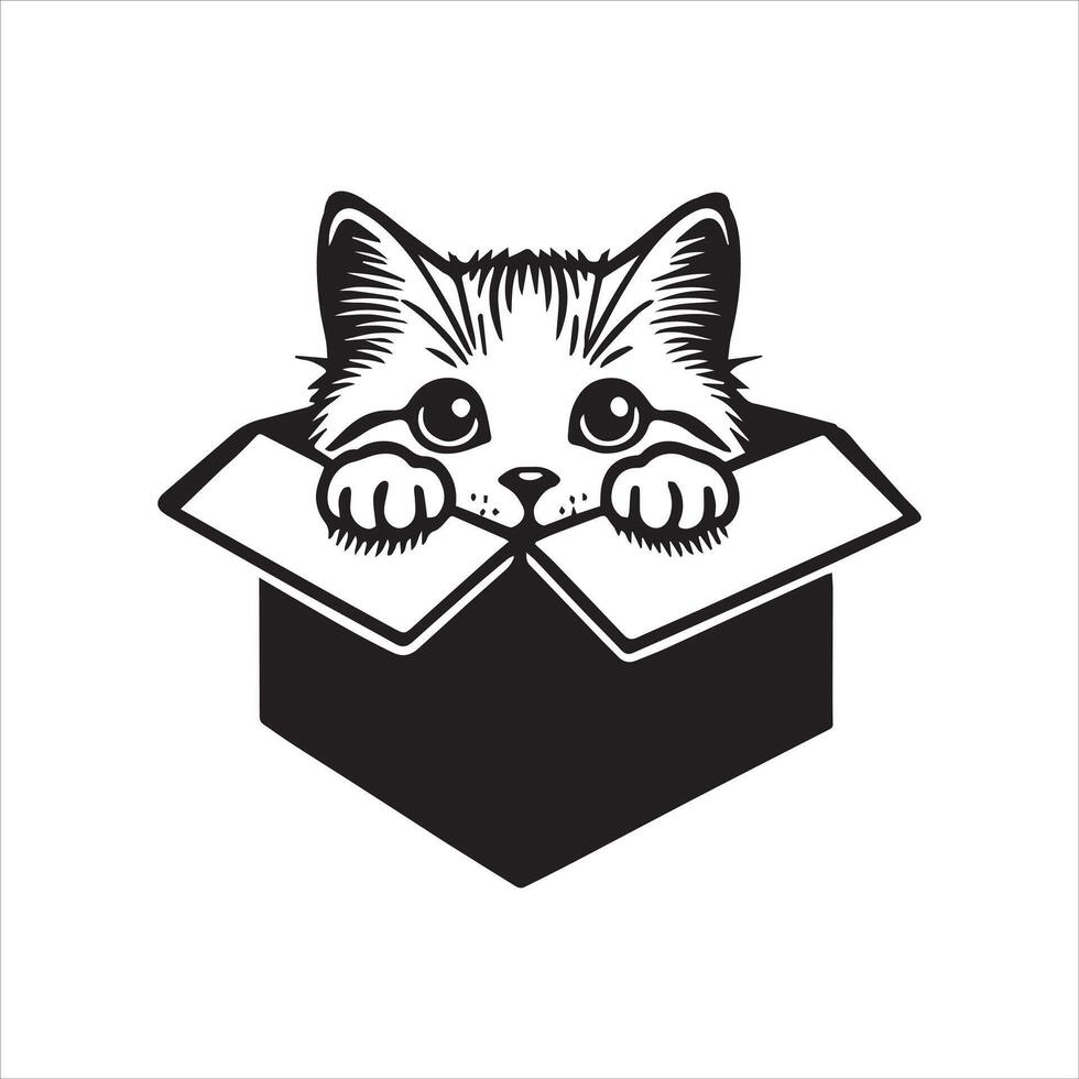Cartoon Cat Peeking from a Box vector