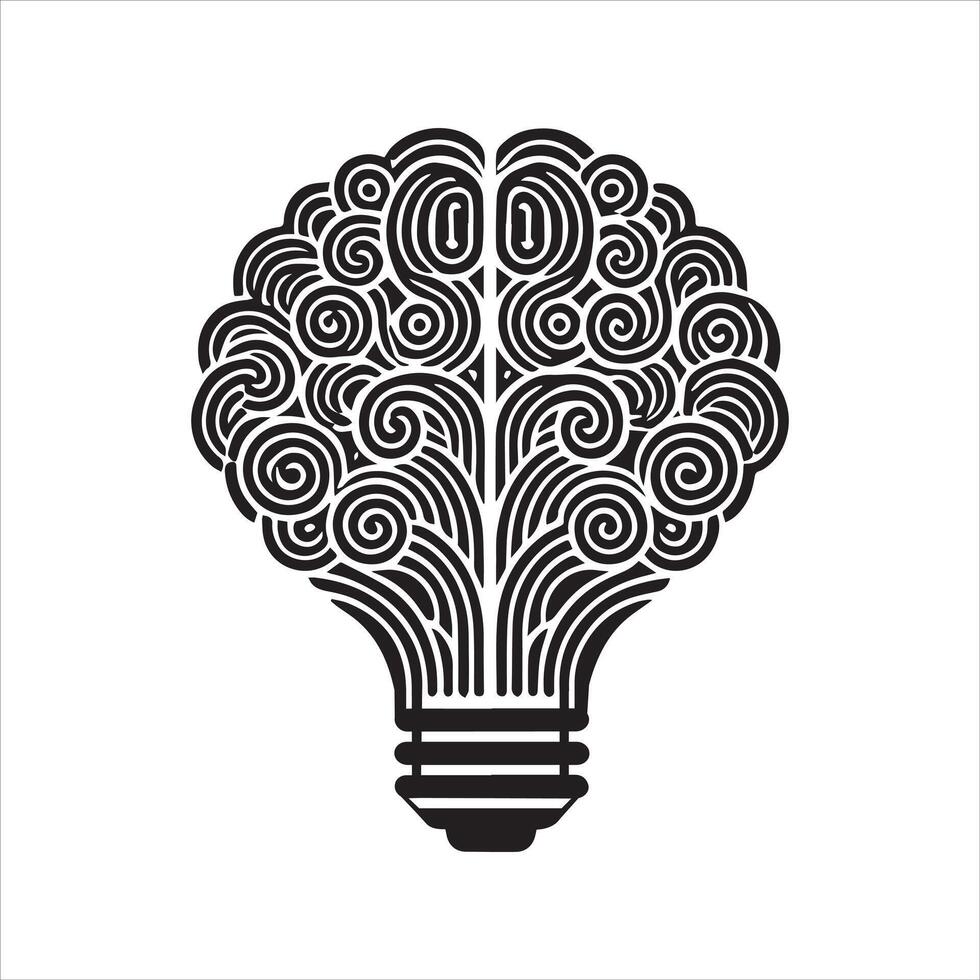 Silhouette of Brain with Intricate Lines vector