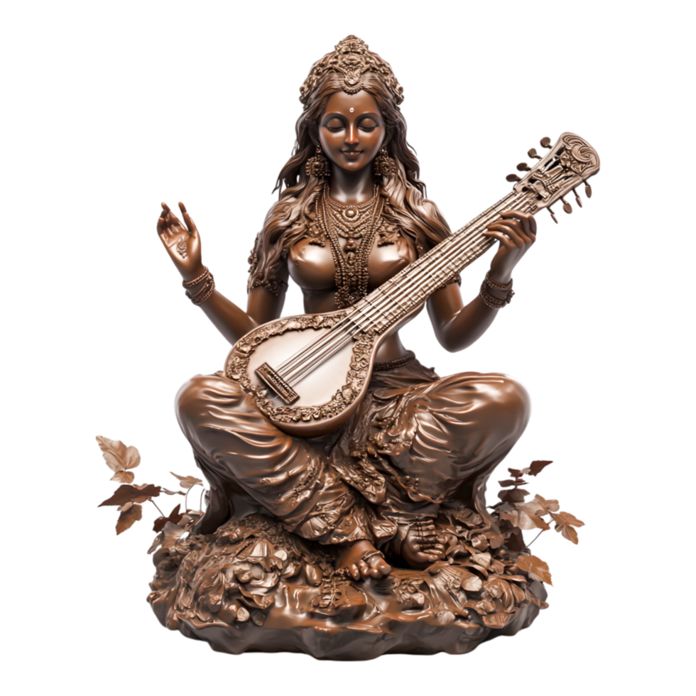 Elegant Statue of a Musician Goddess Playing Instrument png