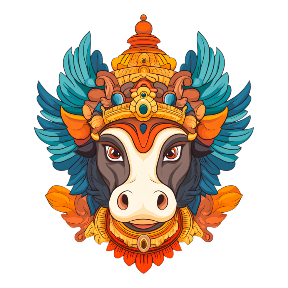 Colorful Sacred Cow with Ornate Headpiece Illustration png