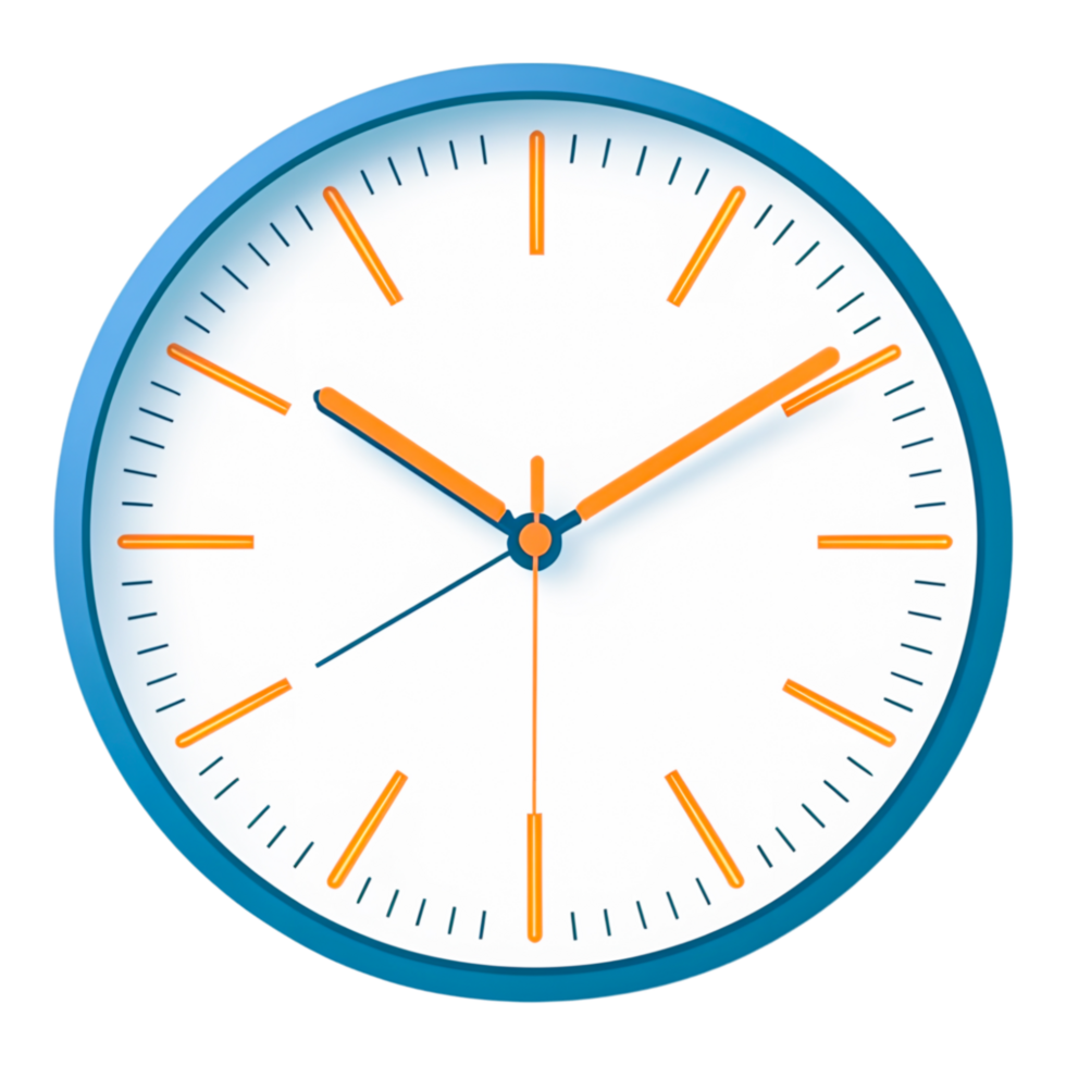 Modern Clock with Blue and Orange Design png