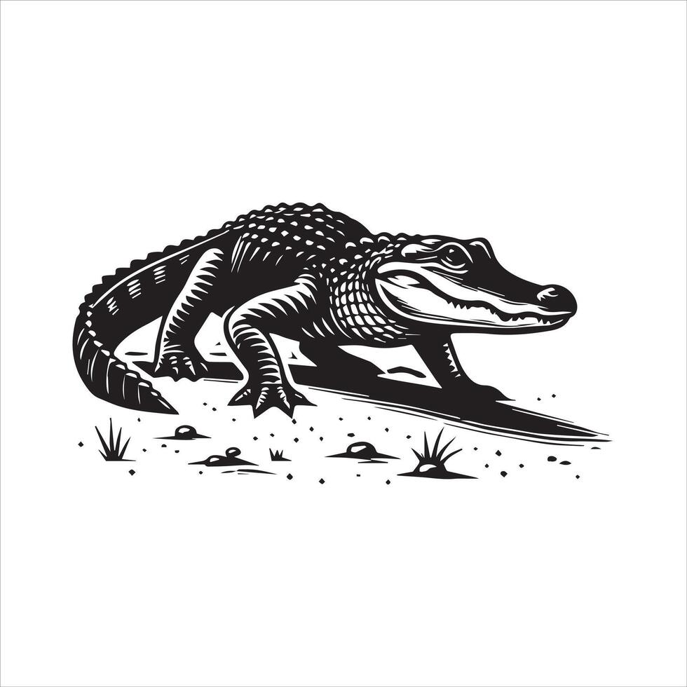 Alligator Black and White Silhouette Creation vector