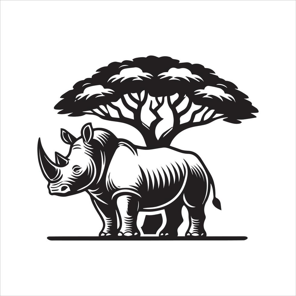 Rhino Silhouette Art in Black and White vector