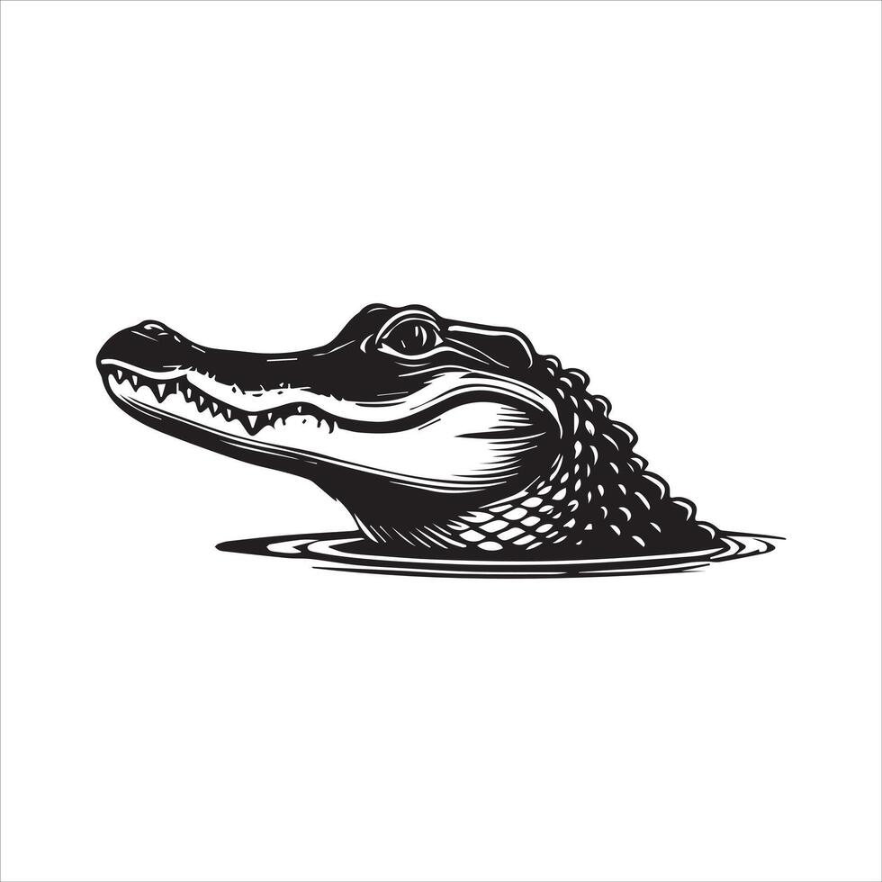 Alligator Black and White Silhouette Outline Clipart vector