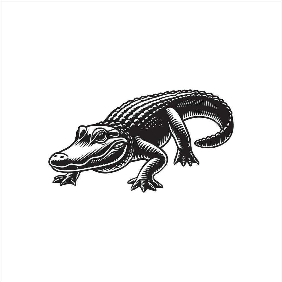 Simplistic Alligator Black and White Silhouette Illustration vector
