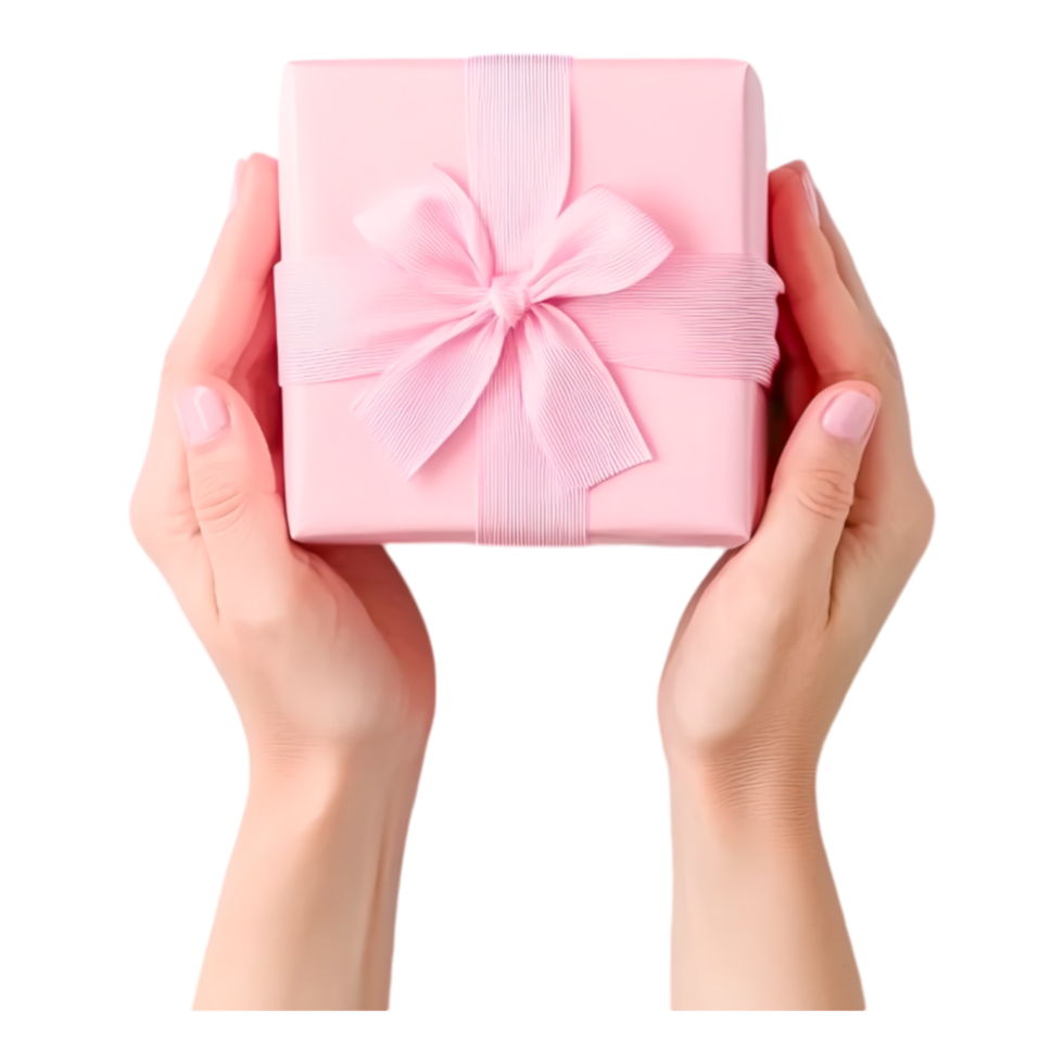 Elegant Pink Gift Box with Ribbon in Hands png
