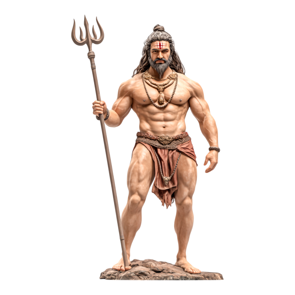 Divine Warrior with Trident and Traditional Attire png