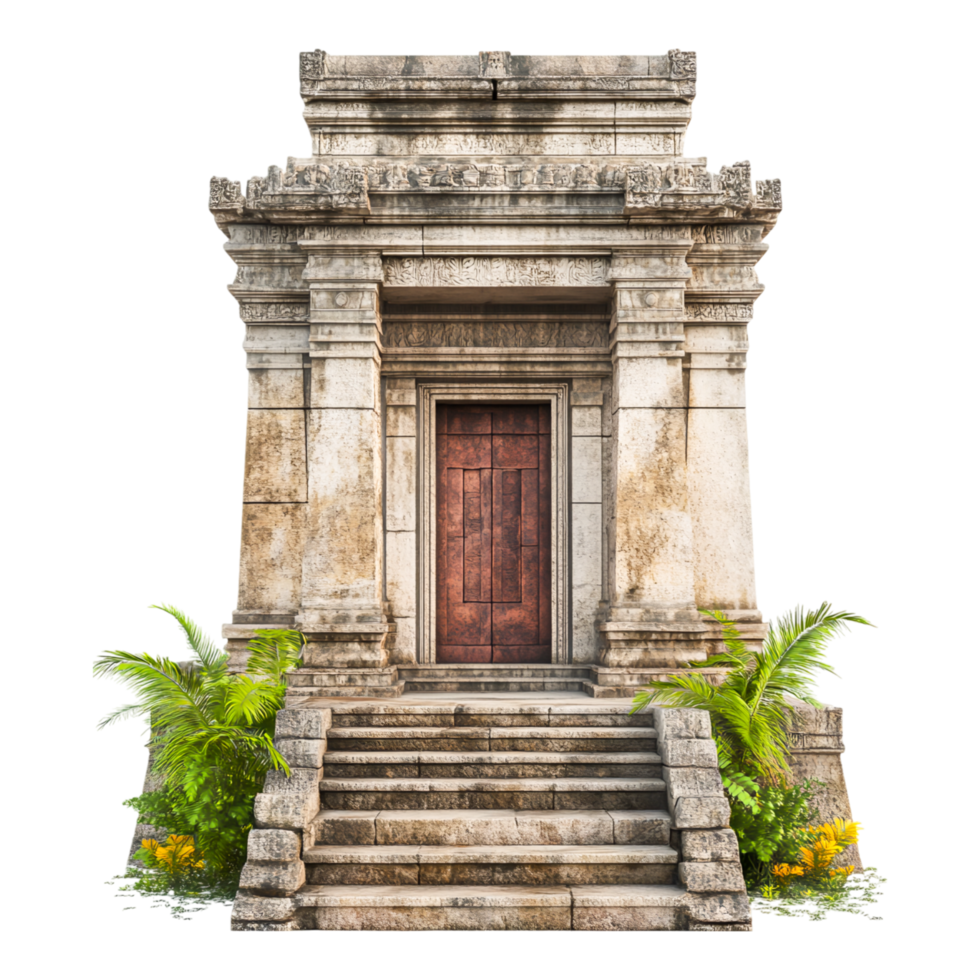 antiguo templo Entrada con tropical plantas png