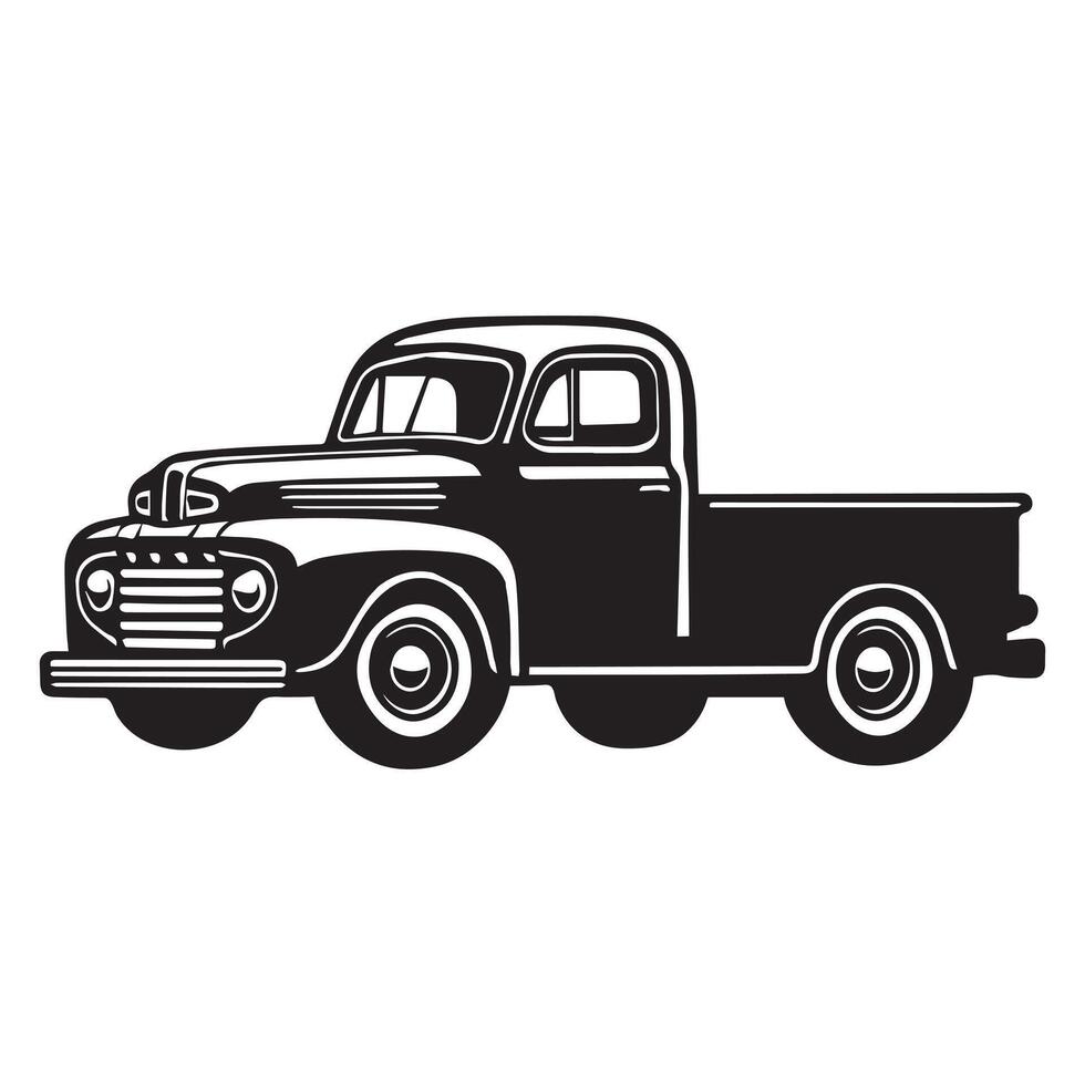 Antique Truck Drawing Black and White Silhouette Clipart vector