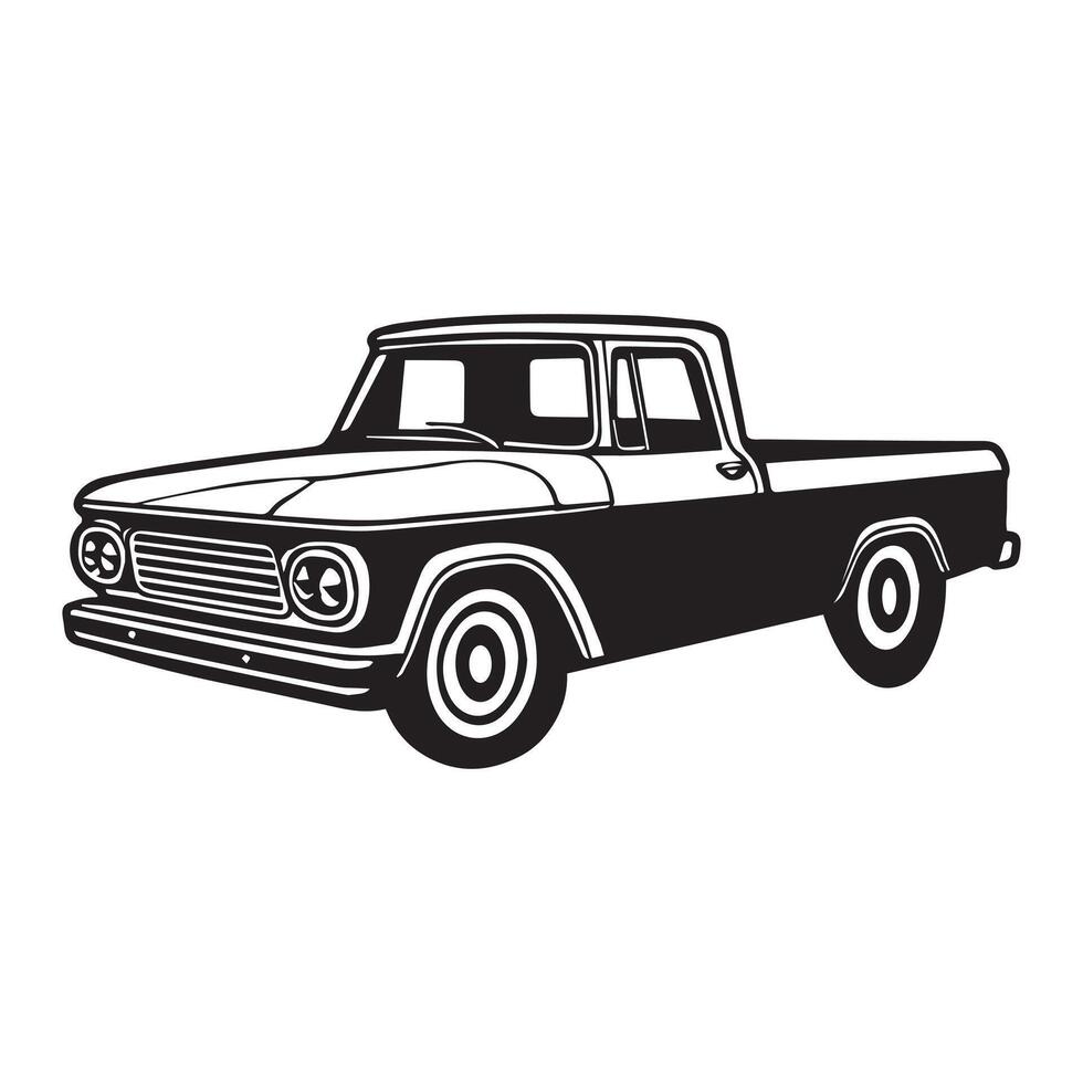 Retro Truck Art Black and White Silhouette Clipart Design vector