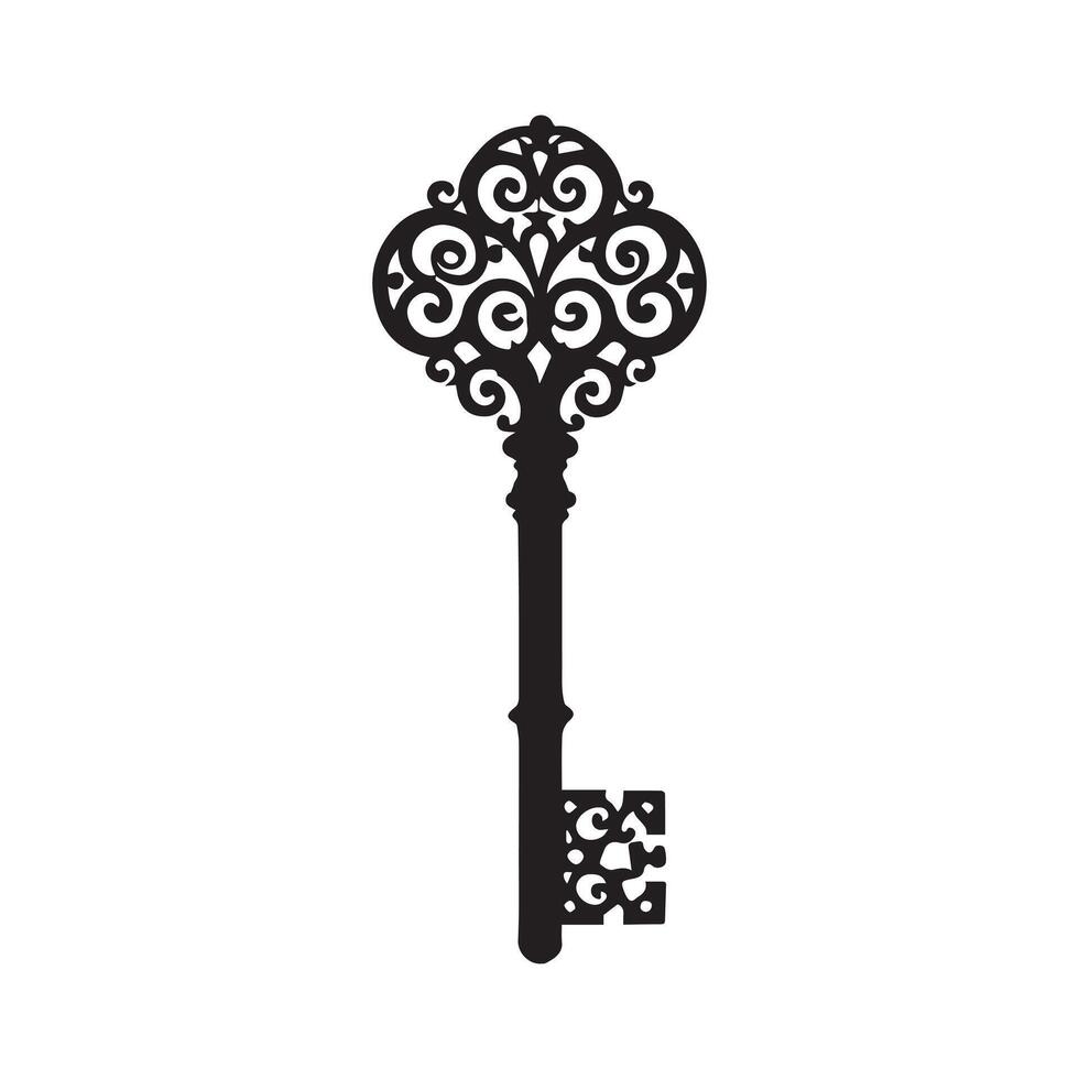 Elegant Vintage Key Clipart in Black and White for Graphic Design vector
