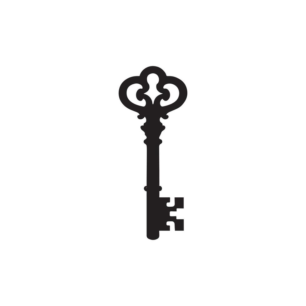 Ornate Vintage Key Clipart in Black and White for Designer vector