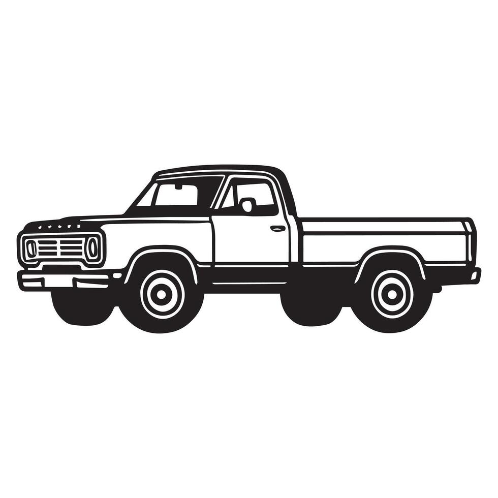 Classic Truck Sketch Black and White Silhouette Clipart Design vector