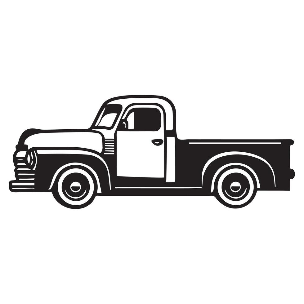 Vintage Truck Design Black and White Silhouette Clipart vector