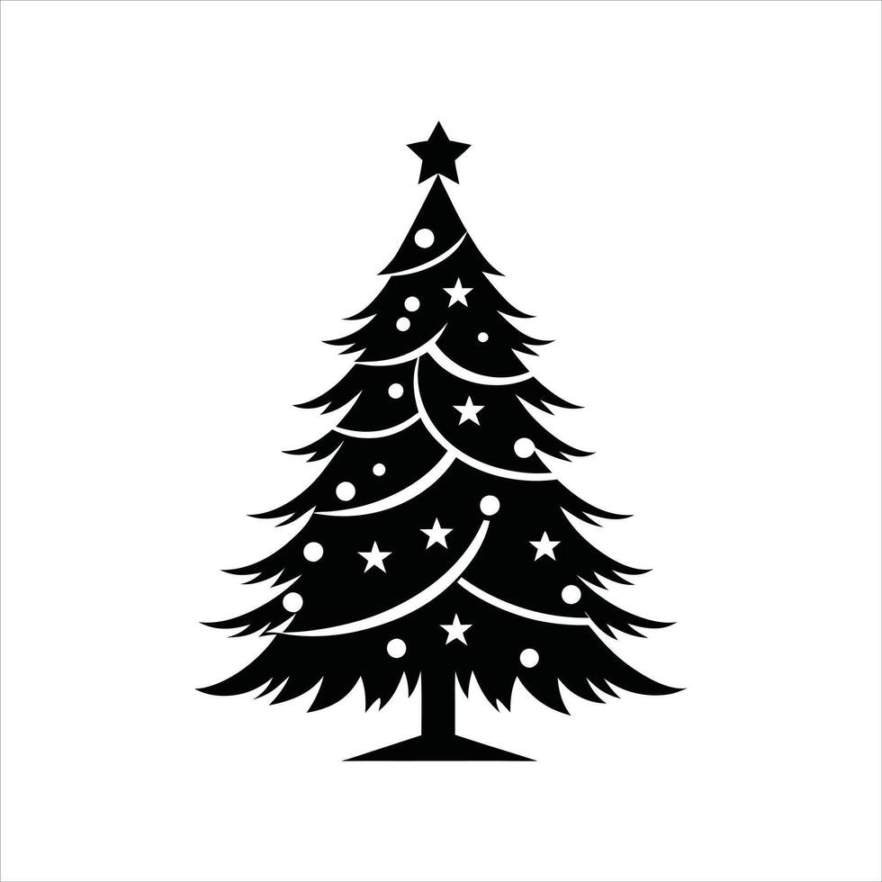 Christmas Tree Clipart - Black and White Holiday Lights vector