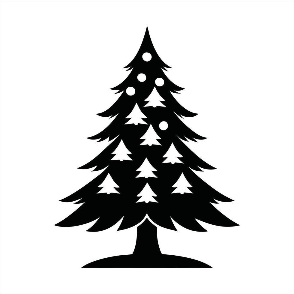 Holiday Spirit Christmas Tree Illustration - Black and White Design vector