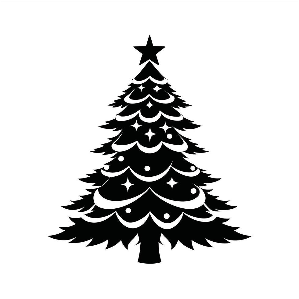 Christmas Tree Drawing in Black and White with Decorative Lights vector