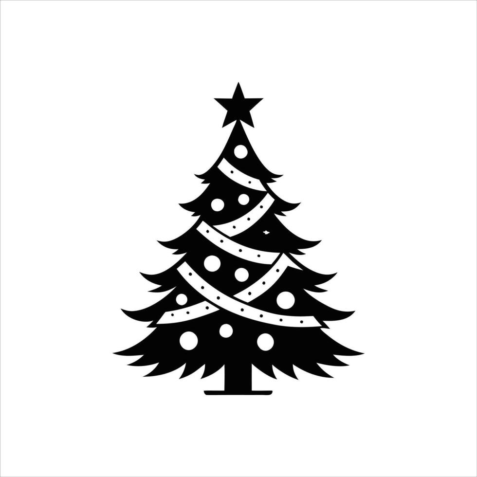Simple Black and White Holiday Tree Illustration vector