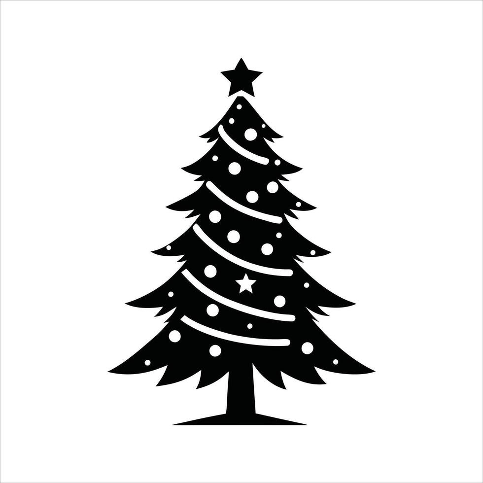 Black and White Christmas Tree with Holiday Lights vector