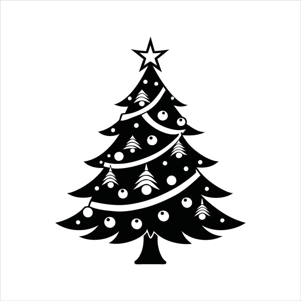 Monochrome Christmas Tree Design with Festive Lights vector
