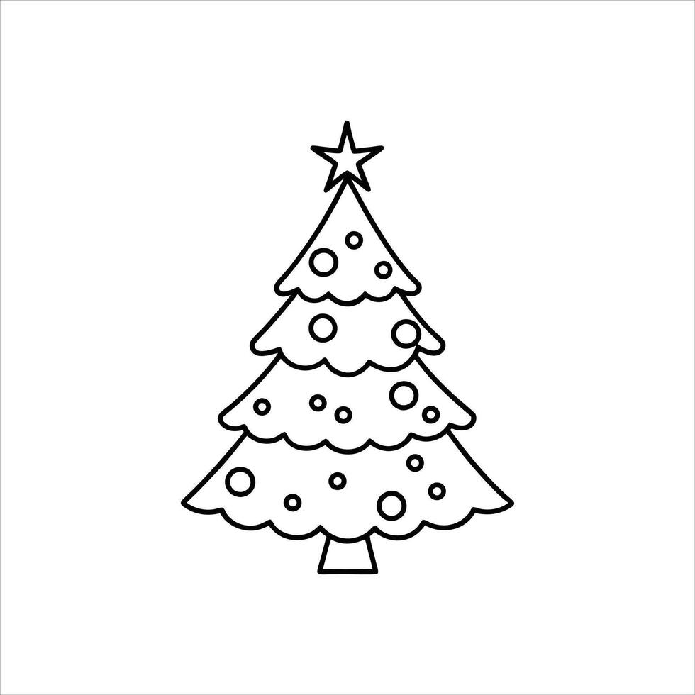 Black and White Christmas Tree Outline with Festive Lights vector