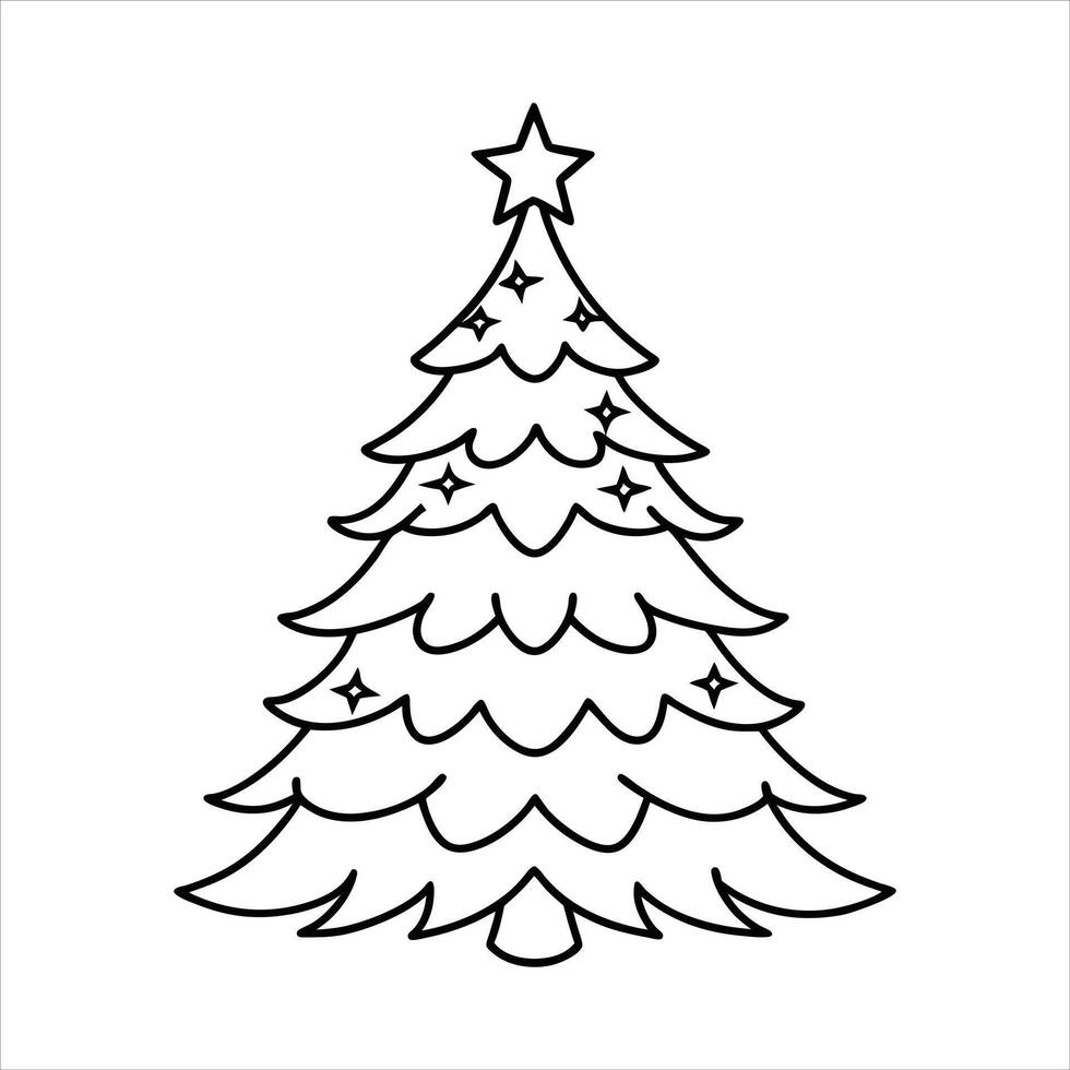 Christmas Tree Outline in Black and White vector