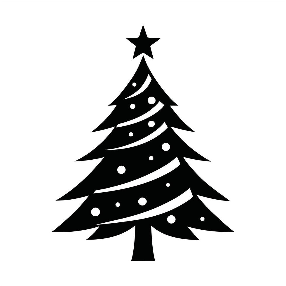 Cheerful Christmas Tree Clipart in Black and White Style vector