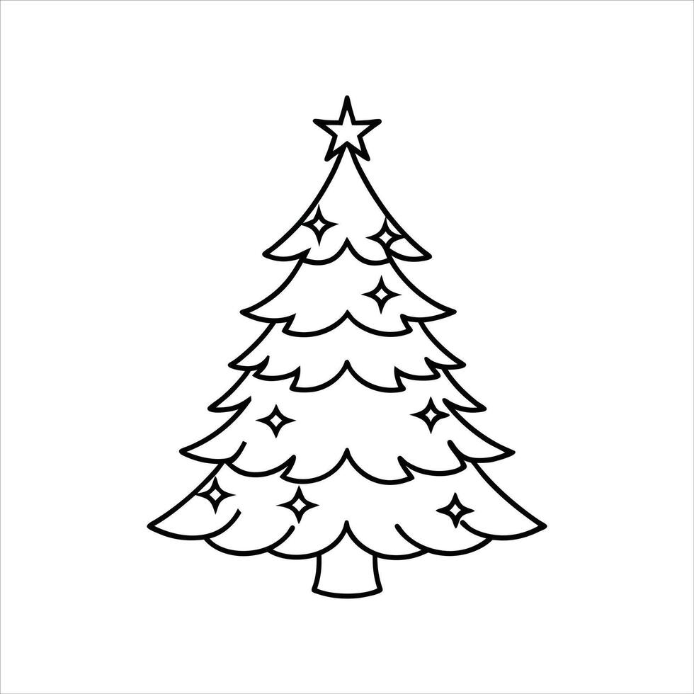 hristmas Tree Outline in Black and White - Festive Lights Design vector